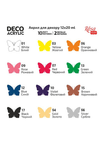 Набір акрилових фарб для декору матові і металіки 12×20 мл Rosa Talent (362661485)