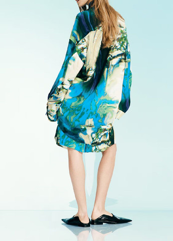 Светло-бежевая праздничный рубашка с абстрактным узором H&M