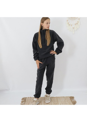 Графитовый зимний детский флисовый теплий костюм на зиму (толстовка на затяжках+штани)графит брючный No Brand