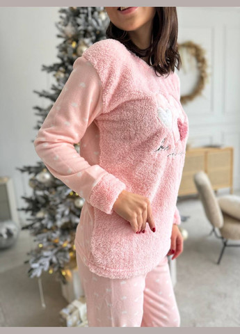 Розовая зимняя женская теплая махровая пижама No Brand