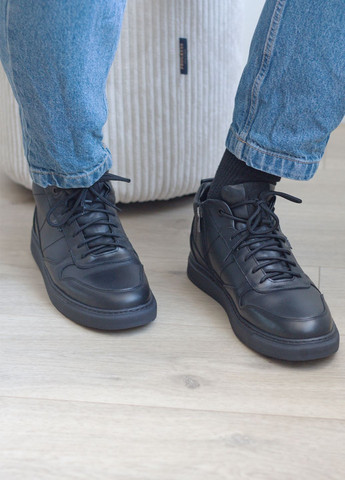 Черные кеды мужские зимние из натуральной кожи на меху Zlett 4417