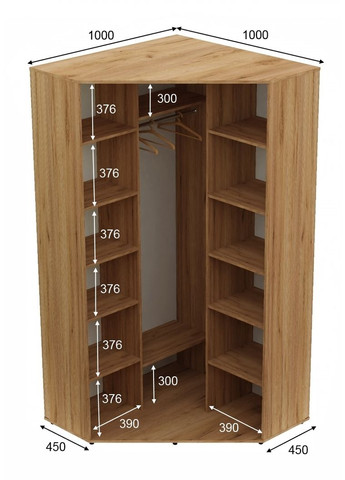 Шафа-купе дводверна кутова 100*100*250 Дуб крафт золотий ДСП/Дзеркало з піскострумним малюнком Угол-1 Алекса (360441022)