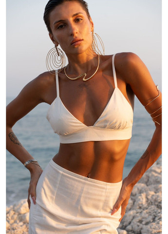 Комплект жіночий на літо льон топ + спідниця з квітками CUBA молочний Handy Wear (298050963)