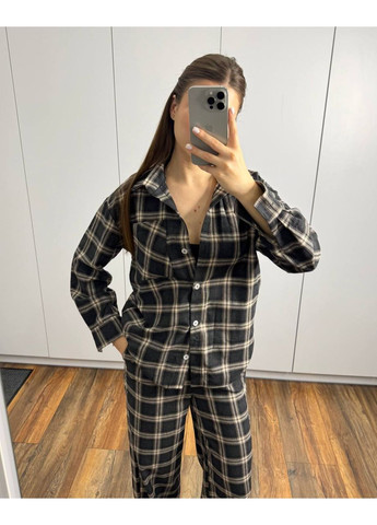 Черная всесезон пижама из фланели — замеры в описании рубашка + брюки GD/GL Модний простір