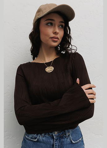 Укороченная женская кофта из плиссировки темно-шоколадная Arjen (289842196)