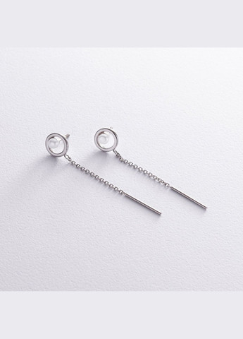 Срібні сережки - пусети з ланцюжками і перлами 40017 Oniks (264024126)