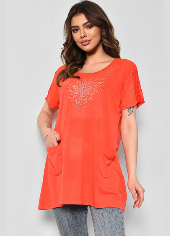 Коралова літня футболка жіноча батальна коралового кольору Let's Shop