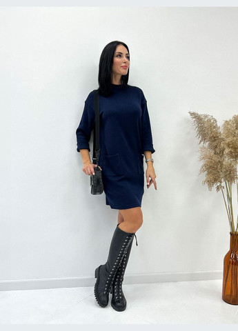 Синее теплое платье из двухсторонней ангоры Fashion Girl