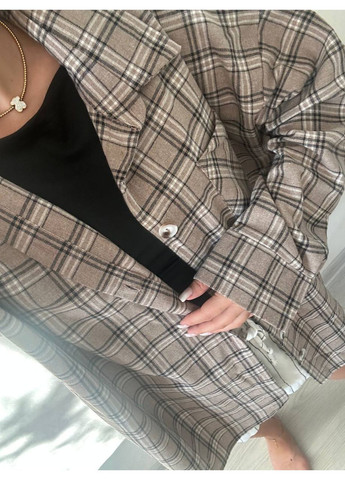 Темно-бежевая повседневный рубашка в клетку Україна с длинным рукавом