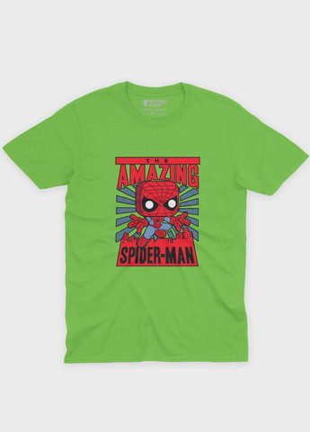 Салатова демісезонна футболка для хлопчика з принтом супергероя - людина-павук (ts001-1-kiw-006-014-026-b) Modno