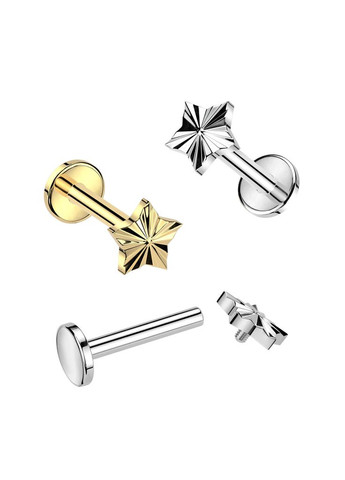Сережка лабрет з титану із зірочкою TIL154-1608-ST для пірсингу хряща вуха, губ (Штанга: 8мм) Spikes (333698579)