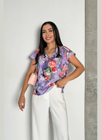 Сиреневая нежная и стильная женская блуза в цветочный принт INNOE Блуза