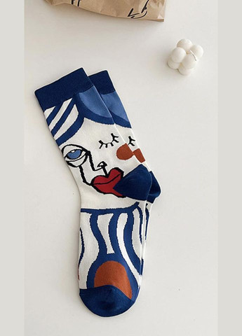 Комбинированные носки женские, высокие с рисунком, хлопковые 35–40р. набор 5 шт, разноцветные (336386207)