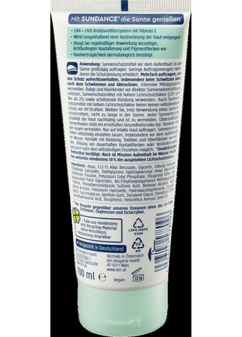 Солнцезащитный крем для чувствительной кожи SUNDANCE Sonnencreme sensitiv LSF 30, 100 ml No Brand (367610557)