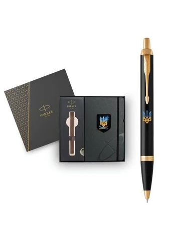 Ручка кулькова IM 17 UKRAINE Black GT BP Палаючий Тризуб + блокнот + подар.упаковка GIFT24 (22032b24_T1170u) Parker IM 17 UKRAINE Black GT BP Палаючий Тризуб + блок (400304949)