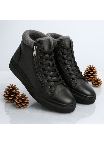 Чоловічі зимові черевики Lux 6504 чорні шкіряні з блискавкою і вовною Kindzer Lux-6504 (366320371)