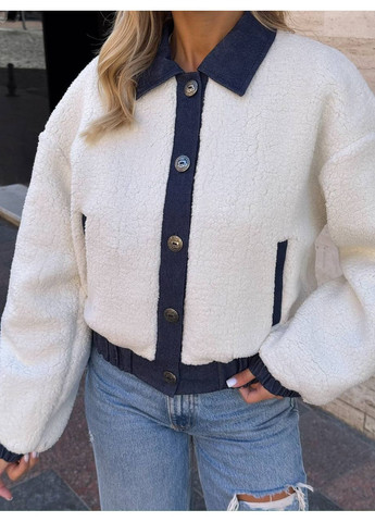 Молочная демисезонная женская куртка из турецкого меха тедди с джинсовыми вставками — замеры в описании куртка-пальто DK/DL Мода без кордонів