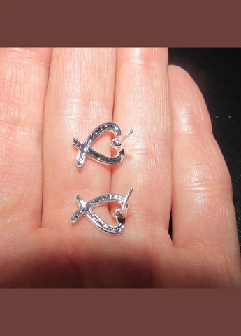 Посеребренные серьги пуссеты сердце в завитках, 5749 Fashion Jewelry (338431359)