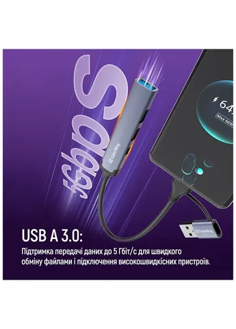 Концентратор USB-A/USB-C 4-in-1 USB2.0х2/USB3.0/USB-C2.0 (CW-HUB06) Colorway (391789062)