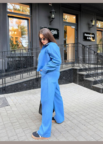 Женский джинсовый костюм двойка укороченная куртка и широкие брюки MonCher (331639170)