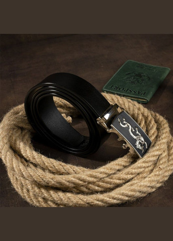 Чоловічий ремінь шкіряний сріблястий дракон 20256 Чорний Vintage (302972134)