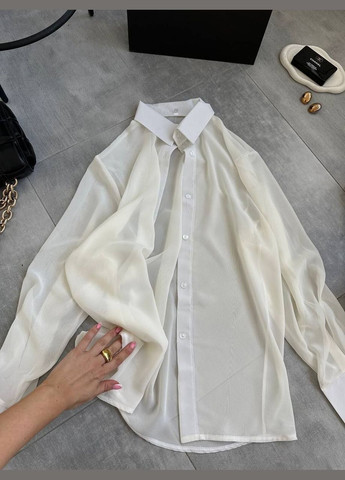 Молочная классическая, кэжуал рубашка однотонная No Brand с коротким рукавом