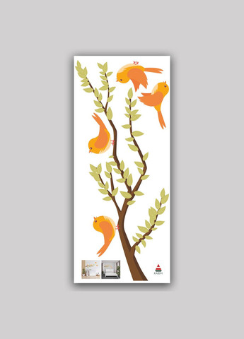 Вінілова інтер'єрна кольорова декор на стіну (шпалери, фарбу) "Гілка дерева з птахами" з Оракалу Кавун наклейка (316190118)