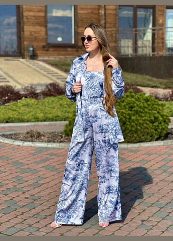 Женский костюм из шелка Диор рубашка и штаны Синий Maybel (326742008)