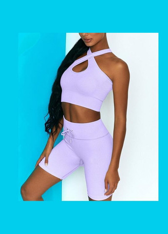 Комплект для фітнесу (спортивний костюм) топ та велосипедки Рубчик 9630 M фіолетовий Fashion (336547426)