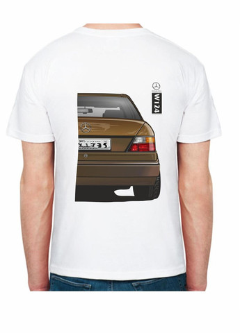 Белая мужская футболка с принтом mercedes-benz w124 amg fr 307199 белая Avtolife