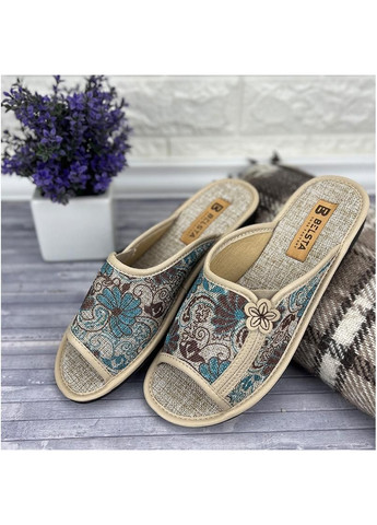 Бежевые тапочки жiночi текстильнi е-00166-1 бежевi No Brand