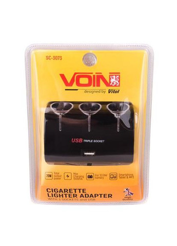 Автомобільний розгалужувач прикурювача VOIN 3 виходу 1USB 1000mA 12/24V (SC-3073) Yantu (359464691)