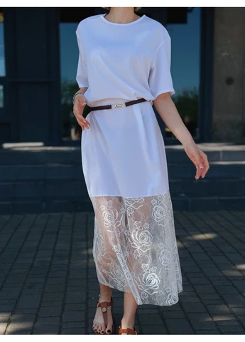 Білий ефектна довга сукня з мереживом Fashion