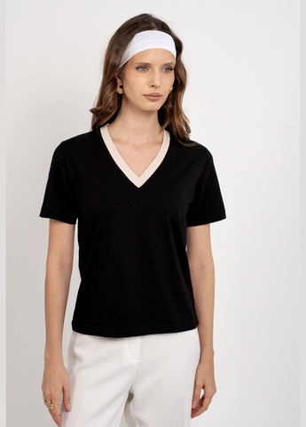 Чорно-біла футболка з v-подібним вирізом Teplo