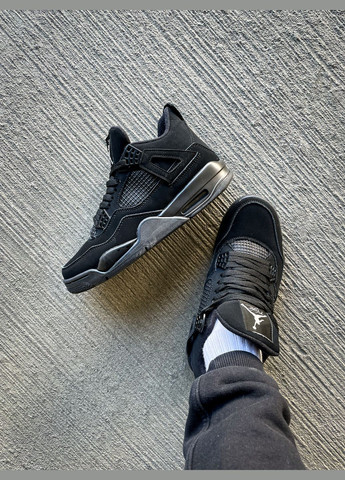 Черные демисезонные кроссовки мужские и женские nike jordan retro 4 black cat | найк джордан ретро 4 черные No Brand