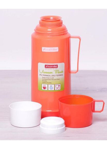 Термос Glass 1000мл скляна колба з 2 чашками для чаю та кави туристичний термос Kamille (368977505)