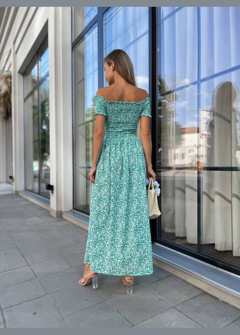 Бирюзовое праздничный, повседневный, кэжуал женское платье с разрезом с открытыми плечами Україна