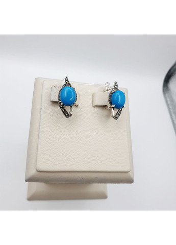 Сережки срібні з бірюзою і марказитом 5,9 г No Brand (369737188)