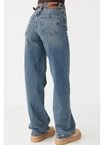 Джинсы Straight leg с потертостями - джинс цвет Lurex - (370601916)