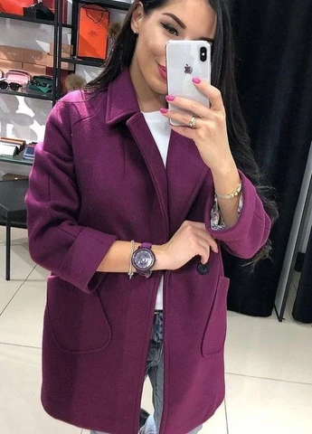Фиолетовое демисезонное Женское кашемировое пальто Fashion Girl