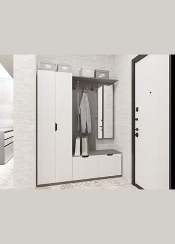 Удобная прихожая с зеркалом, шкафом, вешалкой и обувной полкой No Brand (325484408)