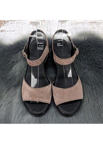 Светло-коричневые босоножки женские кофейного цвета замшевые на платформе Ailinda с ремешком