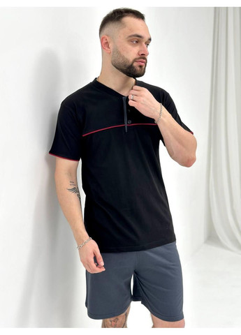 Чоловіча котонова піжама чорна з графітовими шортами / Домашній чоловічий костюм з коротким рукавом чорний-графіт No Brand (367610215)