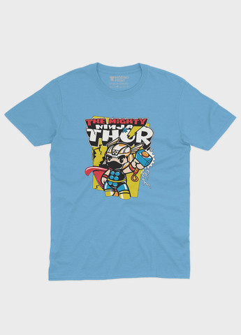 Голубая демисезонная футболка для мальчика с принтом супергероя - тор (ts001-1-lbl-006-024-001-b) Modno