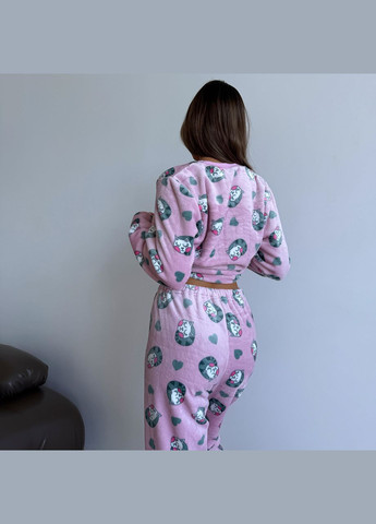 Бордова піжама (кофта+штани) жіноча тепла велсофт рожева кішки vel011 Cosy