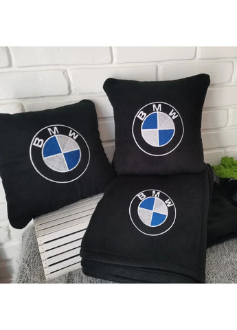 Автомобильная подушка и плед подарочный набор с вышивкой логотипа "BMW" No Brand (369717553)