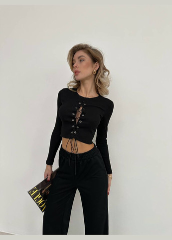 Черный трендовый комплект топ+штаны Luna