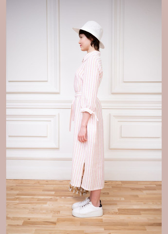 Розовое льняное платье в бежевую полоску в морском стиле гвен Dolcedonna