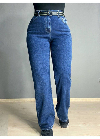 Джинси жіночі 8200 палаццо рівні талія на резинці з ременем сині Derun - (348791506)