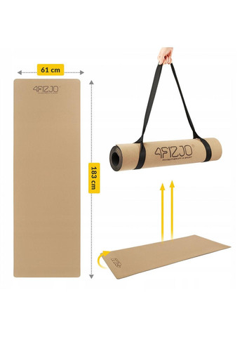 Килимок (мат) спортивний Cork 183 x 61 x 0.4 см для йоги та фітнесу 4FJ0590 4FIZJO (280822898)